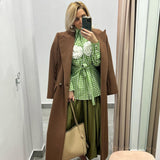 Kukombo Outfit Autumn Green Plaid Floral Appliques Blouse Women Elegant Turn-down Collar Long Sleeve Shirts  Female Casual Tops Coat