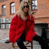 Kukombo Women's Thick Winter Jacket Single Breasted Quilted Lapel Oversized Elegant Warm Jacket Chic Solid Pocket Jacket Outfits