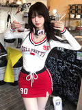 Kukombo  Korean Fashion Graphic T Shirts Women Streetwear Y2k Aesthetic Letter Printed Tees Kpop Grunge Long Sleeve Crop Tops ootd