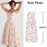 Kukombo Outfit Women's Summer Floral Print Dresses Sweet Elegant Midi Holiday Dress Casual Slit Blue Lace Up Dresses 2023