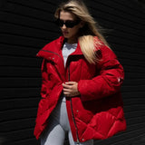 Kukombo Women's Thick Winter Jacket Single Breasted Quilted Lapel Oversized Elegant Warm Jacket Chic Solid Pocket Jacket Outfits