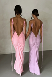 Kukombo valentines day outfits Sexy backless pleated long skirt evening dress