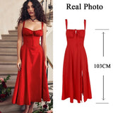 Kukombo Outfit Summer Spaghetti Strap Midi Dress Elegant Long Lace Up Party Go Out Holiday Dress Balck Casual Dress for Women 2023