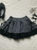 Kukombo Outfit Punk Y2k Skirts Women Clothes Goth Sexy Ropa Aesthetic Stripe High Waist Lace Bow MIni Skirts Grunge Emo Girl 2000s Short Skirt