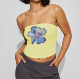 Kukombo Women Y2k Tube Top Vintage Floral Strapless Backless Bandeau Going Out Crop Tops Aesthetic Off Shoulder Tanks Streetwear