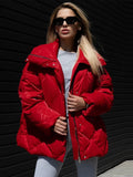 Kukombo Spring Outfits Thick Women's Winter Jackets Quilted Turn-down Collar Oversize Coats Elegant Zipper Pocket Warm Outerwears Chic New In Coat