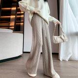 Kukombo Outfit Autumn and Winter Knitted Wide-leg Pants for Women's Casual Loose Twist Pants Fashion High Waist Long Pants