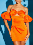 Kukombo Homecoming Dress Party Outfits Cute Sheath Strapless Short Orange Homecoming Dresses P2282