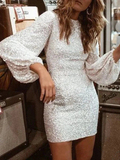 Kukombo Vintage Sheath Long Sleeves White Mini Dresses Sequin Homecoming Dress 16th Birthday Dresses