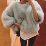 Kukombo Spring Outfits Faux Mink Fur Coats Korean Fashion Pure Fluffy Rabbit Fur Short Outwear Elegant Flared Sleeves Pullover Winter Plush Top