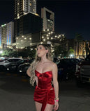 Kukombo Homecoming Dress Party Outfits Simple Sheath Strapless Red Birthday Dresses Birthday Outfits P1032