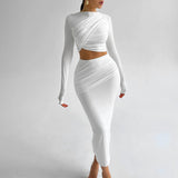 Kukombo O Neck Long Sleeve Bandage Crop Top Long Skirt Women'S Sets Elegant Evening Party Korean Ladies Sets Winter Casual ClotheChristmas Gifts