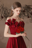 Kukombo valentines day outfits Wine red evening dress