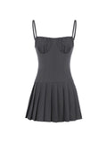 Kukombo Solid Sleeveless Fit And Flared Spaghetti Strap Pleated Dresses Women Sweet Style Summer Clothes