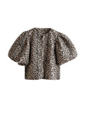 Kukombo Leopard Puffy Sleeve Shirt T-Shirt Print Round Neck Loose Slimming Cardigan Women Short Sleeved Blouse Golden Button Top Summer ootd outfit idea