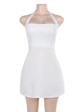 Kukombo Outfit Off Shoulder White Mini Dress Women's Sexy Backless Slim Party Dress Sleeveless Solid Color Bandeau Patchwork Mini Dress