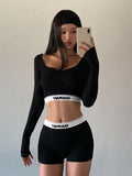 Kukombo Letter Print Long Sleeve High Waist Top Short Pants Women'S Sets Yoga Gym Sportsuits Leggings Casual ClothingChristmas Gifts