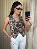 Kukombo Outfit Women Sexy Leopard Print V Neck Sleeveless Vest Fashion Vintage Single Breasted Waistcoat Autumn Female Commuting Streetwear