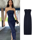 Kukombo Outfit  New Dresses Women Tube Top Elastic Tight Dress Summer Backless Sexy Evening Dresses Denim Midi Party Dress