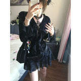 Kukombo Y2K Ruffles Mini Dress Women Harajuku Vintage Bandage Dresses Summer Gothic Aesthetic Sexy V Neck Long Sleeve Bodycon Vestidos ootd