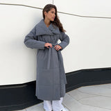 Kukombo Spring Outfits Women Casual Long Coats with Belt Lightweight Oversized Standing Collar Pocket Jacket Winter Chic New In Coats Outwears