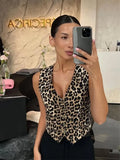 Kukombo Outfit Women Sexy Leopard Print V Neck Sleeveless Vest Fashion Vintage Single Breasted Waistcoat Autumn Female Commuting Streetwear