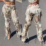 Kukombo Outfit Tie Dye Fringe Pant Cargo Trousers Y2K Streetwear Fashion  Women Summer Clothes Pencil Casual Tassel Sweat Pants Joggers