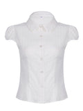 Kukombo White Solid Single Breasted Turn Down Collar Casual Shirts Women Simple Puff Sleeve Japanese Y2K Preppy Summer Tops