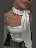 Kukombo Spring Outfits 2025 Women Scarf collar Wrapped Chest Top Slim Satin Strapless Sleeveless Vest Spring Summer New Chic Female Halter Tube Tops