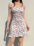 Kukombo Sweet Strap Flowers Printing Mini Dress