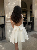 Kukombo outfit Summer White Elegant Backless Dress Sexy Big Bow Birthday Party Dresses Casual Holiday A Line Fluffy Women's Clothing