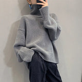 Kukombo Outfit Autumn and Winter New Thick Cashmere Sweater Women High Neck Pullover Sweater Warm Loose Knitted Base Sweater Jacket Tops