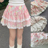 Kukombo Women Floral Mini Skirt Kawaii Summer 2025 Ruffles Japanese Y2k Cute Girls Sweet Cake Pomp Skirt Layered Short Skirts faldas ootd