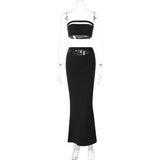 Kukombo Lyegns Strapless Cut Hollow Out Corset Tant Top Long Skirt 2 Piece Set Elegant Evening Y2K Fashion Streetwear Casual ClothingChristmas Gifts