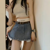 Kukombo Gidyq Women High Waist Denim Skirts Summer Korean Fashion Patchwork Mini Skirts Streetwear Female Casual Tassels Jeans Skirts ootd