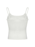 Kukombo Lace Bow Patches White Basic Cute Y2K Camisole Sleeveless Slim Women Crop Top Simple Casual Tank Vest