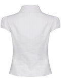 Kukombo White Solid Single Breasted Turn Down Collar Casual Shirts Women Simple Puff Sleeve Japanese Y2K Preppy Summer Tops