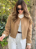 Kukombo Spring Outfits Elegant Solid Women Jackets O-neck Long Sleeve Thin Female Coat Single Breasted Pocket Coats Autumn New Chic Lady Outwears