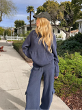 Kukombo Outfit Women Fashion Knitted Pocket Straight Pants Suit Casual Round Neck Hooded Long Sleeve New In Matching Sets 2024 Lady Outfits