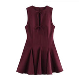 Kukombo Spring Outfits Vintage Women Bowknot Mini Dresses Solid Sleeveless Hollow Out Pleated Short Dress 2025 Spring Summer New Female Commuter Robes