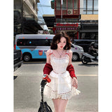 Kukombo Y2K Irregular Mini Dress Women Fairy Party Lace Bow Strap One Pieces Dresses Summer Vacation Korean Bodycon A Line Vestidos New ootd