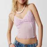 Kukombo Y2k Cami Shirt Women Lace Trim Sexy Tank Tops Sleeveless Sheer Mesh Spaghetti Strap Crop Top Summer Vest Cute Camisoles