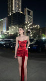 Kukombo Homecoming Dress Party Outfits Simple Sheath Strapless Red Birthday Dresses Birthday Outfits P1032