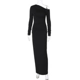 Kukombo Autumn Slim Long Dress Women's Solid Off-Shoulder Long Sleeve High Street Dress Elegant Party Dress Female Outfits Robe