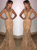 Kukombo Deep V Gold Sequin Dress Sleeveless Hollow Out Halter Lace Party Gown Sexy Backless Waist Cinched Slim Fit Fishtail Long Dresses ootd outfit idea