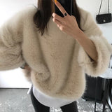 Kukombo Spring Outfits Faux Mink Fur Coats Korean Fashion Pure Fluffy Rabbit Fur Short Outwear Elegant Flared Sleeves Pullover Winter Plush Top