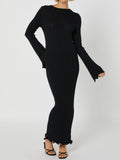 Kukombo Tranquility Rib Open Back Long Sleeve Long Dress