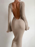 Kukombo Tranquility Rib Open Back Long Sleeve Long Dress