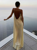 Kukombo Backless Vacation Satin Long Dress