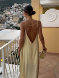 Kukombo Backless Vacation Satin Long Dress